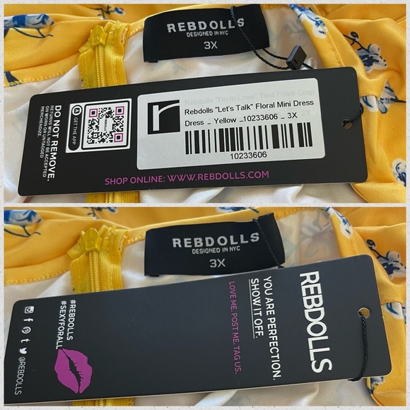 REBDOLLS “Let’s Talk” Yellow Floral Ruffle Faux Wrap Dress NWT Size 3X - Picture 10 of 16